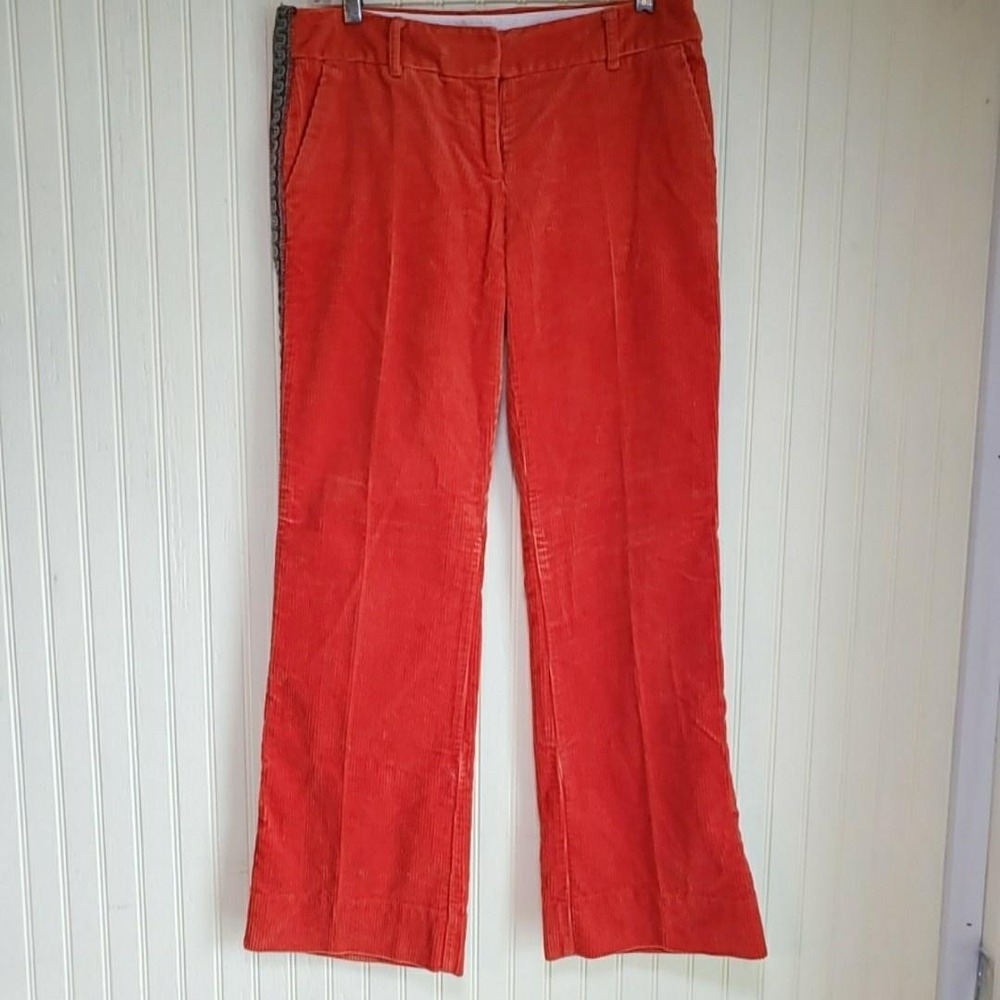 J.Crew Dress Pants Womens 4 Orange Corduroy Low Fit Side Stripe Pockets‎ Casual
